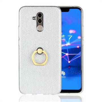 Luxury Soft TPU Glitter Back Ring Cover with 360 Rotate Finger Holder Buckle for Huawei Mate 20 Lite - White
