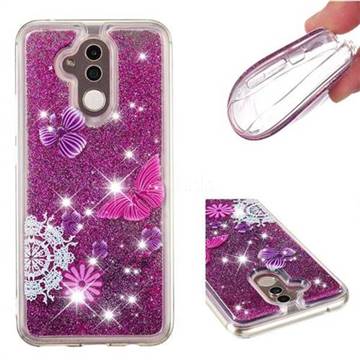 Purple Flower Butterfly Dynamic Liquid Glitter Quicksand Soft TPU Case for Huawei Mate 20 Lite