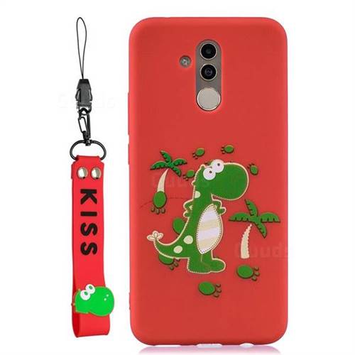 Red Dinosaur Soft Kiss Candy Hand Strap Silicone Case for Huawei Mate 20 Lite