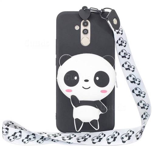 White Panda Neck Lanyard Zipper Wallet Silicone Case for Huawei Mate 20 Lite