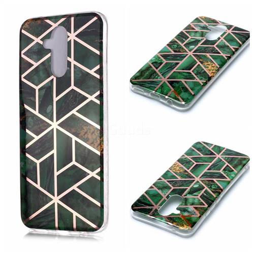Green Rhombus Galvanized Rose Gold Marble Phone Back Cover for Huawei Mate 20 Lite