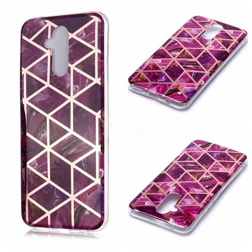 Purple Rhombus Galvanized Rose Gold Marble Phone Back Cover for Huawei Mate 20 Lite