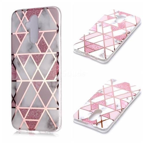 Pink Rhombus Galvanized Rose Gold Marble Phone Back Cover for Huawei Mate 20 Lite