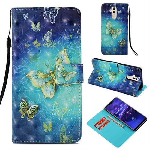 Gold Butterfly 3D Painted Leather Wallet Case for Huawei Mate 20 Lite