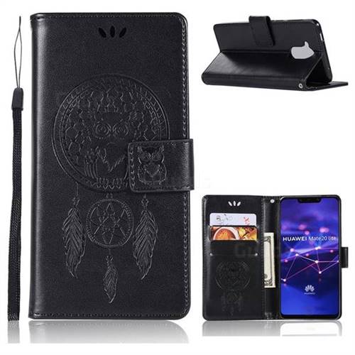 Intricate Embossing Owl Campanula Leather Wallet Case for Huawei Mate 20 Lite - Black
