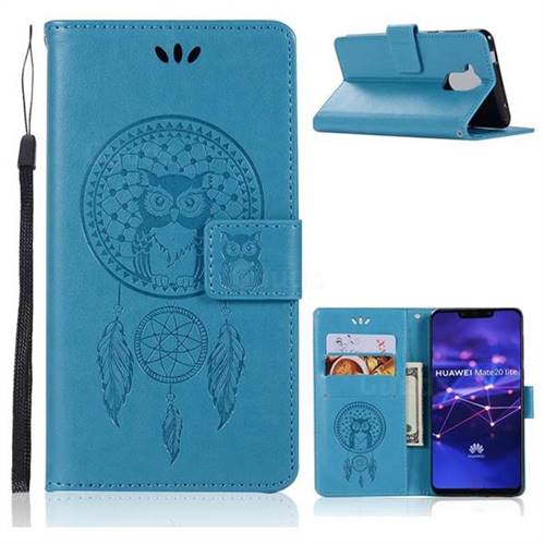 Intricate Embossing Owl Campanula Leather Wallet Case for Huawei Mate 20 Lite - Blue