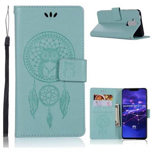 Intricate Embossing Owl Campanula Leather Wallet Case for Huawei Mate 20 Lite - Green
