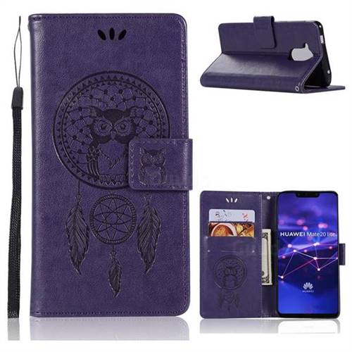 Intricate Embossing Owl Campanula Leather Wallet Case for Huawei Mate 20 Lite - Purple