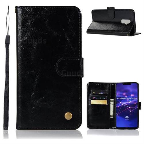Luxury Retro Leather Wallet Case for Huawei Mate 20 Lite - Black