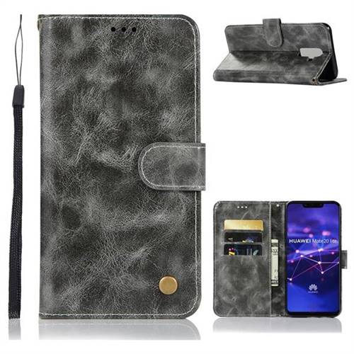 Luxury Retro Leather Wallet Case for Huawei Mate 20 Lite - Gray