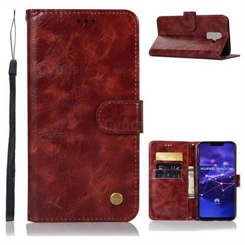 Luxury Retro Leather Wallet Case for Huawei Mate 20 Lite - Wine Red