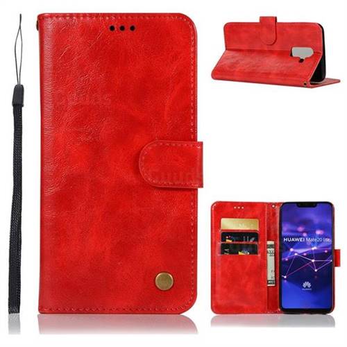Luxury Retro Leather Wallet Case for Huawei Mate 20 Lite - Red