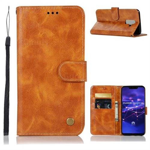 Luxury Retro Leather Wallet Case for Huawei Mate 20 Lite - Golden