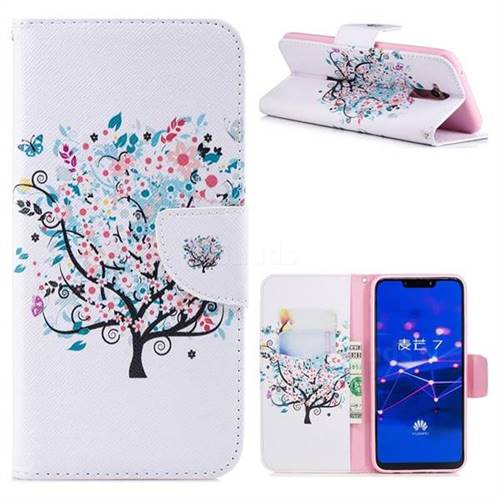 Colorful Tree Leather Wallet Case for Huawei Mate 20 Lite