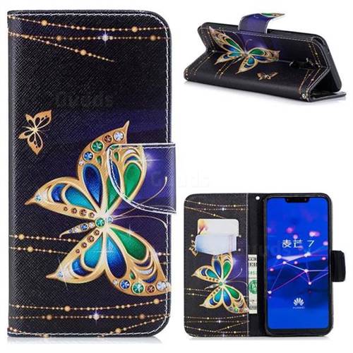 Golden Shining Butterfly Leather Wallet Case for Huawei Mate 20 Lite