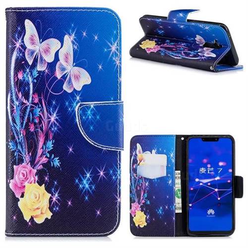 Yellow Flower Butterfly Leather Wallet Case for Huawei Mate 20 Lite