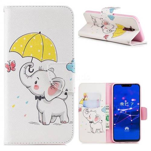 Umbrella Elephant Leather Wallet Case for Huawei Mate 20 Lite
