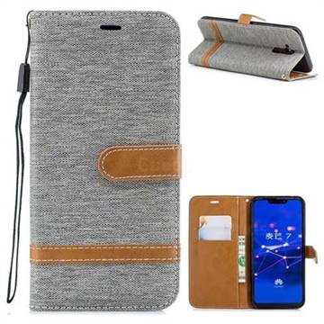 Jeans Cowboy Denim Leather Wallet Case for Huawei Mate 20 Lite - Gray
