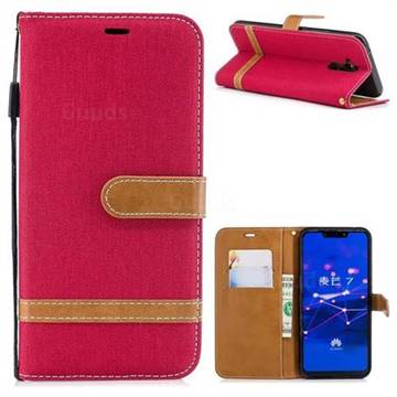 Jeans Cowboy Denim Leather Wallet Case for Huawei Mate 20 Lite - Red