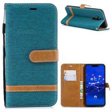 Jeans Cowboy Denim Leather Wallet Case for Huawei Mate 20 Lite - Green