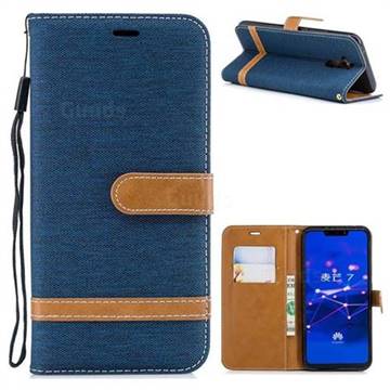 Jeans Cowboy Denim Leather Wallet Case for Huawei Mate 20 Lite - Dark Blue