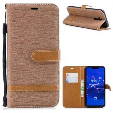 Jeans Cowboy Denim Leather Wallet Case for Huawei Mate 20 Lite - Brown