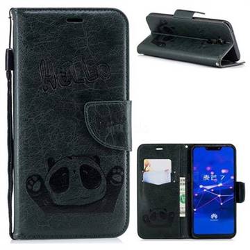 Embossing Hello Panda Leather Wallet Phone Case for Huawei Mate 20 Lite - Seagreen