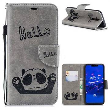 Embossing Hello Panda Leather Wallet Phone Case for Huawei Mate 20 Lite - Grey