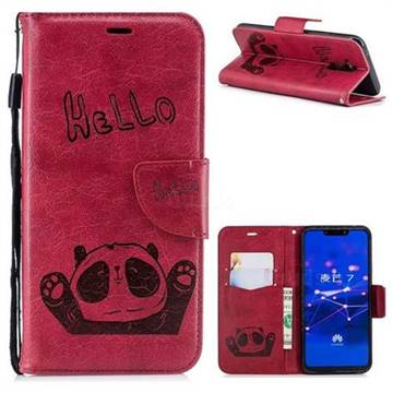 Embossing Hello Panda Leather Wallet Phone Case for Huawei Mate 20 Lite - Red