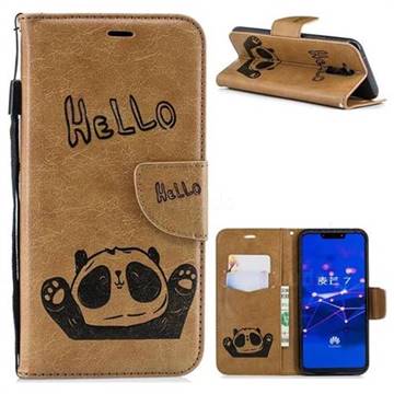 Embossing Hello Panda Leather Wallet Phone Case for Huawei Mate 20 Lite - Brown