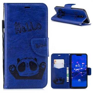 Embossing Hello Panda Leather Wallet Phone Case for Huawei Mate 20 Lite - Blue