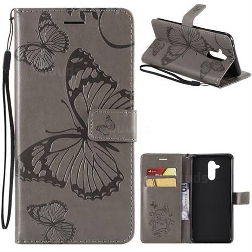 Embossing 3D Butterfly Leather Wallet Case for Huawei Mate 20 Lite - Gray