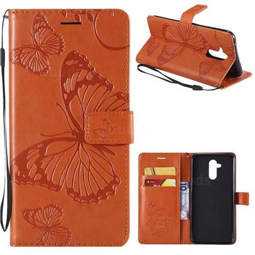Embossing 3D Butterfly Leather Wallet Case for Huawei Mate 20 Lite - Orange
