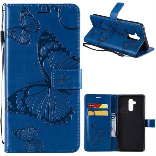 Embossing 3D Butterfly Leather Wallet Case for Huawei Mate 20 Lite - Blue
