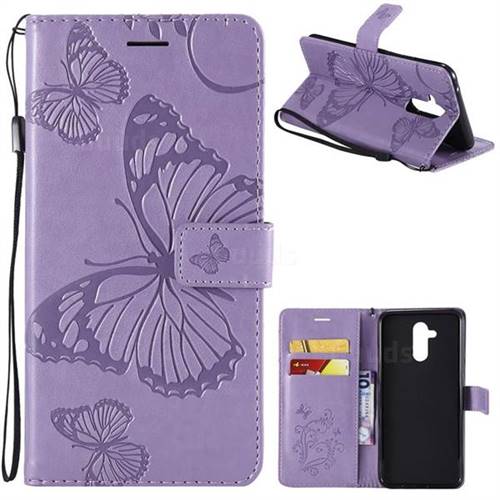 Embossing 3D Butterfly Leather Wallet Case for Huawei Mate 20 Lite - Purple