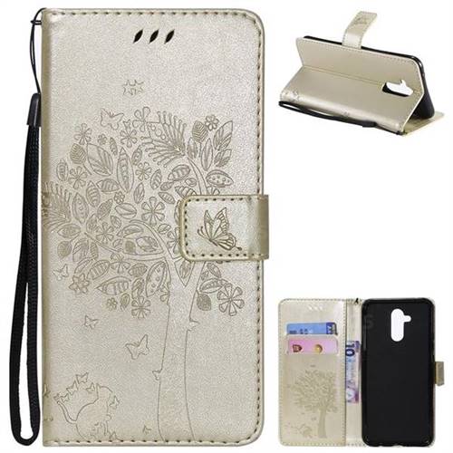 Embossing Butterfly Tree Leather Wallet Case for Huawei Mate 20 Lite - Champagne