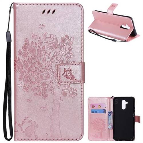 Embossing Butterfly Tree Leather Wallet Case for Huawei Mate 20 Lite - Rose Pink