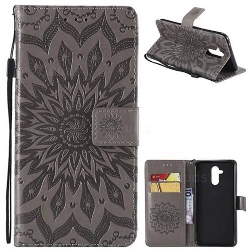 Embossing Sunflower Leather Wallet Case for Huawei Mate 20 Lite - Gray