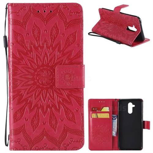 Embossing Sunflower Leather Wallet Case for Huawei Mate 20 Lite - Red