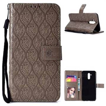 Intricate Embossing Rattan Flower Leather Wallet Case for Huawei Mate 20 Lite - Grey