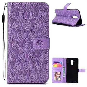 Intricate Embossing Rattan Flower Leather Wallet Case for Huawei Mate 20 Lite - Purple