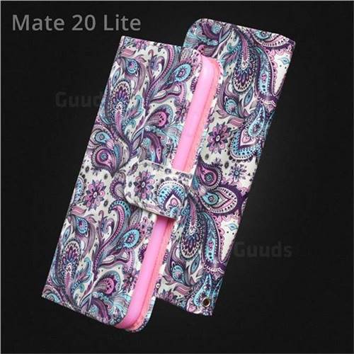 Swirl Flower 3D Painted Leather Wallet Case for Huawei Mate 20 Lite