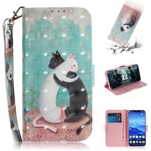 Black and White Cat 3D Painted Leather Wallet Phone Case for Huawei Mate 20 Lite