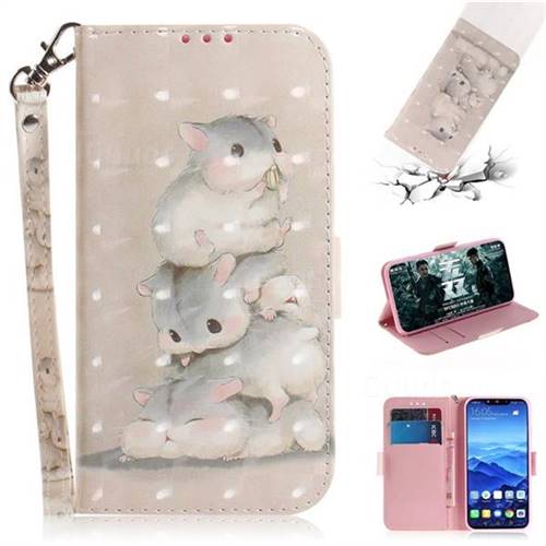 Three Squirrels 3D Painted Leather Wallet Phone Case for Huawei Mate 20 Lite