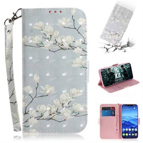 Magnolia Flower 3D Painted Leather Wallet Phone Case for Huawei Mate 20 Lite