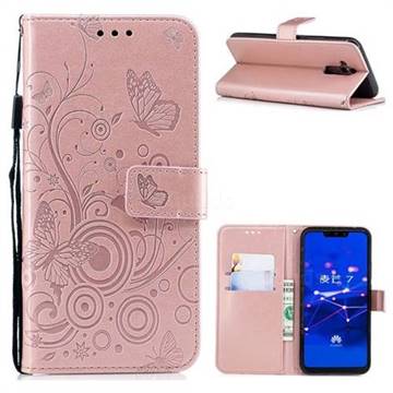Intricate Embossing Butterfly Circle Leather Wallet Case for Huawei Mate 20 Lite - Rose Gold