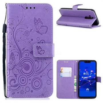 Intricate Embossing Butterfly Circle Leather Wallet Case for Huawei Mate 20 Lite - Purple