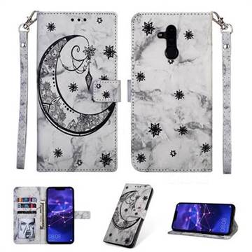 Moon Flower Marble Leather Wallet Phone Case for Huawei Mate 20 Lite - Black