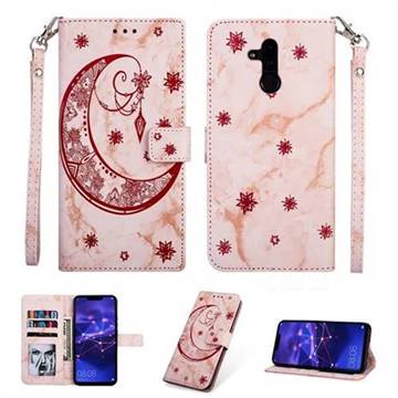 Moon Flower Marble Leather Wallet Phone Case for Huawei Mate 20 Lite - Pink