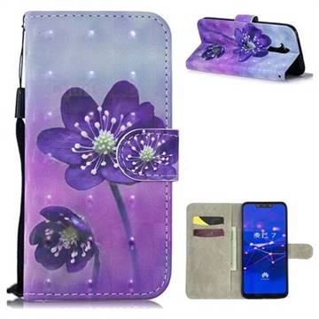 Purple Flower 3D Painted Leather Wallet Phone Case for Huawei Mate 20 Lite